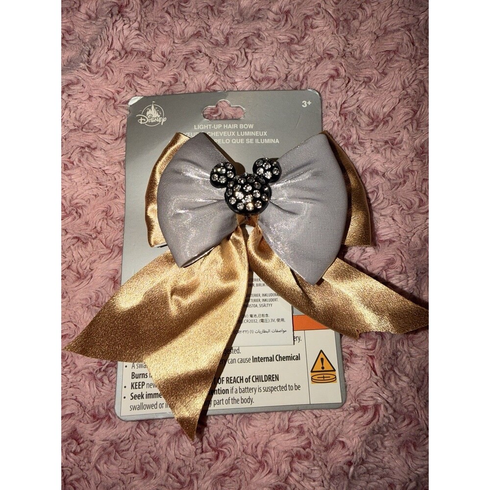 NEW Walt Disney Parks Mickey Mouse Light Up Hair Bow Clip Girls Rhinestone Gold